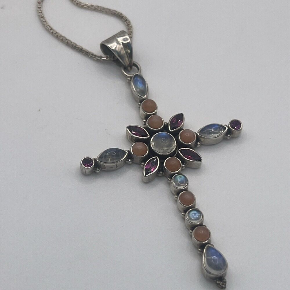 Beautiful Nicky Butler sterling Silver 925 Moonstone Amethyst Cross Necklace